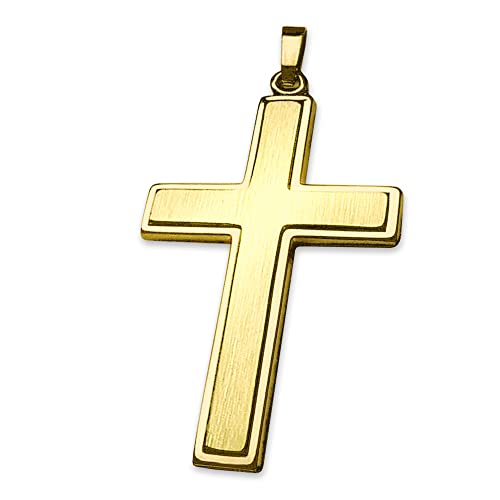 CLEVER SCHMUCK Goldener Anhänger großes Herren Kreuz 32 mm breite leicht moderne Form innen erhaben seidenmatt und Rand glänzend 333 GOLD 8 KARAT im Schmucketui von CLEVER SCHMUCK