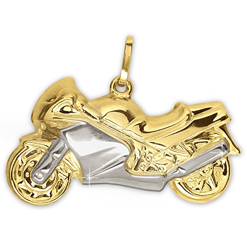 CLEVER SCHMUCK Goldener Anhänger großes Motorrad 22 x 14 mm bicolor, beidseitig plastisch und glänzend 333 GOLD 8 KARAT im Etui sand von CLEVER SCHMUCK