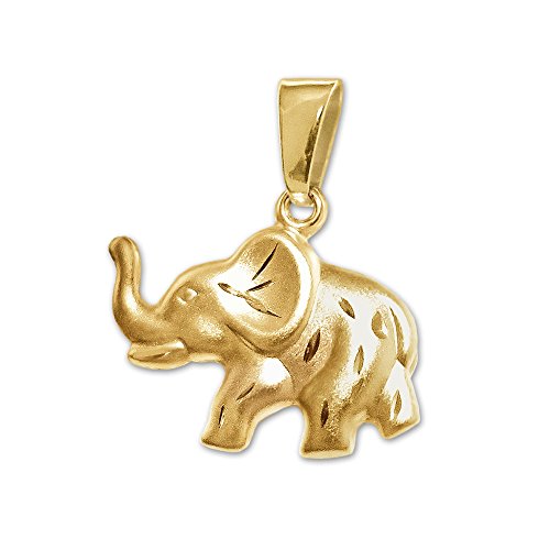 CLEVER SCHMUCK Goldener Damen Anhänger Elefant 16 x 10 mm beidseitig plastisch und tragbar, eine Seite seidenmatt diamantiert, die andere glänzend 333 GOLD 8 KARAT von CLEVER SCHMUCK