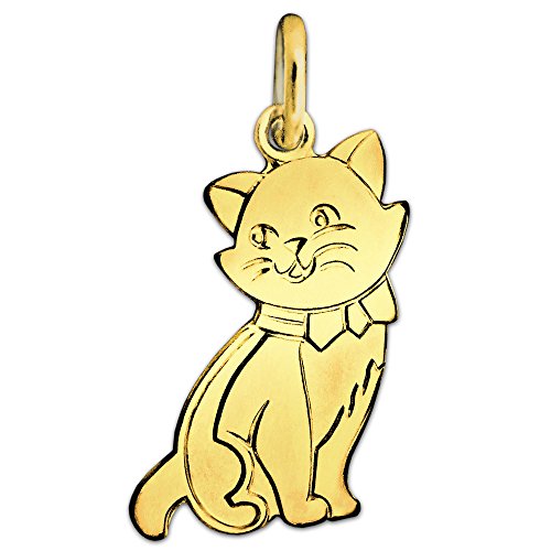 CLEVER SCHMUCK Goldener Damen Anhänger Katze flach 16 x 10 mm matt und glänzend 333 Gold 8 Karat im Etui sand von CLEVER SCHMUCK