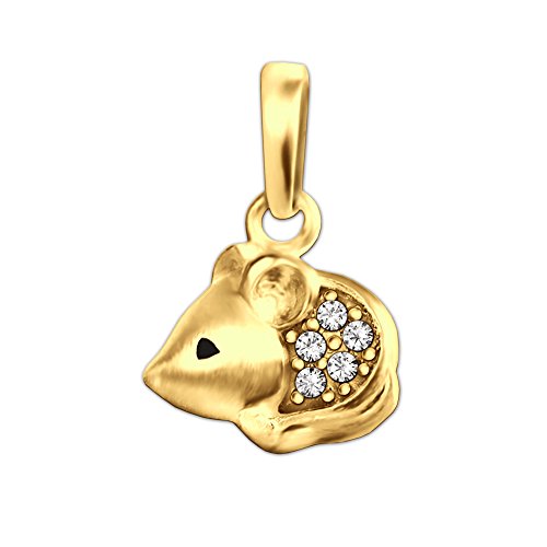 CLEVER SCHMUCK Goldener kleiner Maus Anhänger Mini Maus 9 mm seidenmatt mit 5 Zirkonia weiß 333 Gold 8 Karat mein Mäuschen für Damen im Schmucketui von CLEVER SCHMUCK