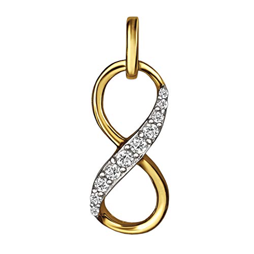 CLEVER SCHMUCK Goldener Damen Anhänger Unendlichkeitszeichen Infinity 16 x 7 x 4 mm plastisch ausgeprägte Form, viele Zirkonia weiß mittig erhaben glänzend 333 GOLD 8 KARAT im Etui sand von CLEVER SCHMUCK