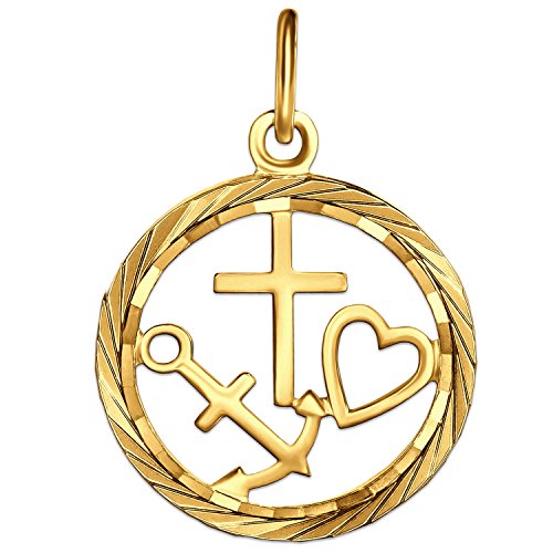 CLEVER SCHMUCK Goldener Damen Anhänger als Medaille Ø 18 mm Glaube - Liebe - Hoffnung, glänzend und mit Rand diamantiert 333 GOLD 8 Karat von CLEVER SCHMUCK