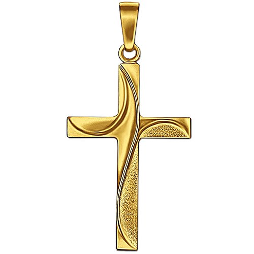 CLEVER SCHMUCK Goldener Damen Anhänger elegantes Kreuz 22 x 15 mm 2-fach wellenförmig vertieft verziert und matt glänzend kombiniert 333 Gold 8 Karat im Schmucketui von CLEVER SCHMUCK