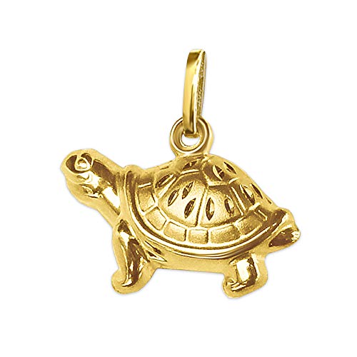 CLEVER SCHMUCK Goldener Damen Anhänger kleine Schildkröte 15 x 7 mm beidseitig plastisch firgürliche Form, eine Seite glänzend, die andere matt diamantiert 333 GOLD 8 KARAT von CLEVER SCHMUCK