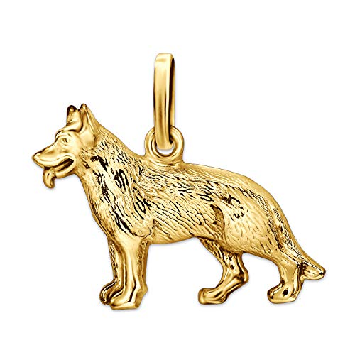 CLEVER SCHMUCK Goldener Damen Herren Anhänger Deutscher Schäferhund 14 x 21 mm beidseitig figürlich mit Fell Strichmuster glänzend glänzend 333 GOLD 8 KARAT im Etui sand von CLEVER SCHMUCK