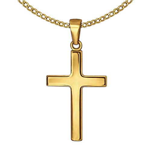 CLEVER SCHMUCK Goldener Herren Anhänger Kreuz 24 mm schlicht glänzend & Kette Panzer 50 cm beides 333 Gold 8 Karat von CLEVER SCHMUCK