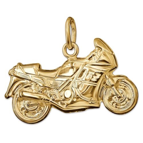 CLEVER SCHMUCK Goldener Motorrad Anhänger 23 x 13 mm beidseitig plastisch geformt und glänzend 333 Gold 8 Karat für Damen Herren im Schmucketui von CLEVER SCHMUCK