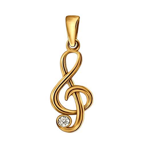 CLEVER SCHMUCK Goldener Musik Anhänger kleiner Notenschlüssel 15 mm mit Zirkonia in weiß und glänzend 333 GOLD 8 KARAT im Schmucketui von CLEVER SCHMUCK