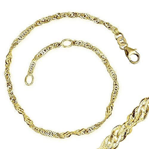 CLEVER SCHMUCK Goldenes Fußkettchen 2,1 mm breit Singapur, gedrehte Optik und 23/25 cm lang und glänzend 333 Gold 8 Karat im Schmucketui von CLEVER SCHMUCK