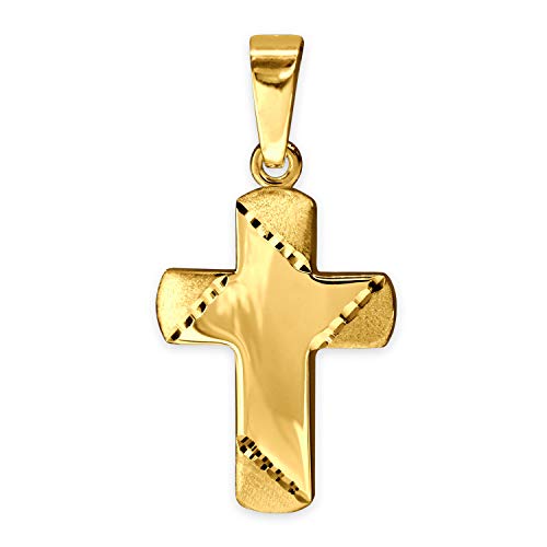 CLEVER SCHMUCK Goldenes kleines Kinderkreuz 11 x 8 mm Balkenenden matt diamantiert innen glänzend 333 Gold 8 Karat von CLEVER SCHMUCK