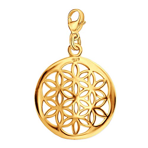 CLEVER SCHMUCK Golderner Charm Anhänger Blume des Lebens Ø 17 mm 925 Silber gold-plattiert von CLEVER SCHMUCK