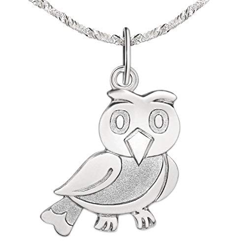 CLEVER SCHMUCK Halskette kleine Eule schlicht flach mit Kette Singapur 40 cm Sterling Silber 925 für Kinder und junge Ewachsene im Schmucketui von CLEVER SCHMUCK