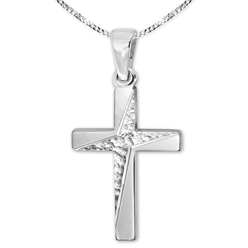 CLEVER SCHMUCK Halskette Kreuz 21 mm elegant verziert mit 4-fach Stern gemustert Kette Panzer 45 cm 925 Sterling Silber im Schmucketui von CLEVER SCHMUCK