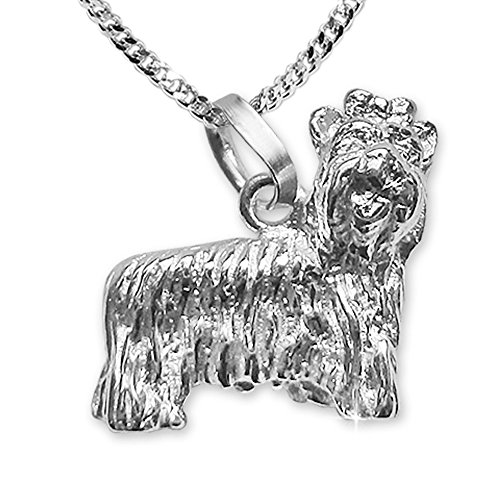 CLEVER SCHMUCK Damen Halskette kleiner YorkshireTerrier Anhänger Hund Kette Panzer 45 cm Sterling Silber im Etui weiß von CLEVER SCHMUCK