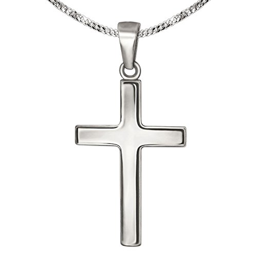 CLEVER SCHMUCK Halskette mit Anhänger Kreuz 21 mm schlicht und Kette Panzer 42 cm Sterling Silber im Kreuzetui von CLEVER SCHMUCK