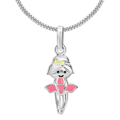 CLEVER SCHMUCK Halskette Ballerina Tänzerin mit Gesicht und Tütü kindlich bunt & Kette Panzer Sterling Silber 925 für Mädchen im Schmucketui von CLEVER SCHMUCK