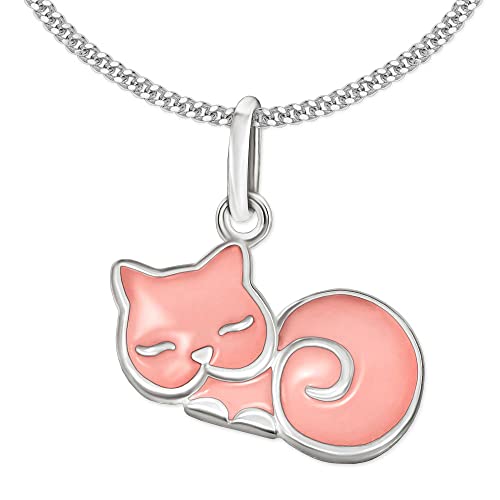 CLEVER SCHMUCK Kinder Halskette Kinder Anhänger kleine Katze 12 x 8 mm Anhänger schlafend rosa Kette Panzer 38 cm 925 Sterling Silber im Schmucketui rosa von CLEVER SCHMUCK