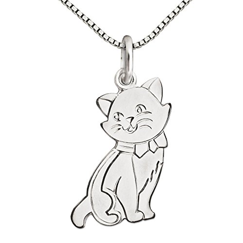 CLEVER SCHMUCK Kinder Halskette Venezia 40 cm mit Katze Anhänger 16 mm flach Sterling Silber 925 im Schmucketui rosa von CLEVER SCHMUCK