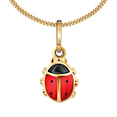 CLEVER SCHMUCK Mädchen Goldkette kleiner Marienkäfer Anhänger 9 mm rot & schwarz lackiert mit Kette Panzer 38 cm Sterling Silber 925 gold-plattiert Kinder Halskette im Schmucketui rosa von CLEVER SCHMUCK