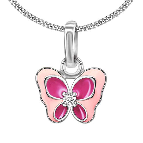 CLEVER SCHMUCK Set Mädchen Halskette Anhänger Mini Schmetterling Flügel pink rosa EIN Zirkonia Stein weiß & Kette Panzer 38 cm Sterling Silber 925 im Etui rosa von CLEVER SCHMUCK