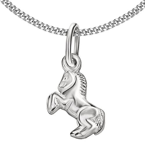 CLEVER SCHMUCK Mädchen Halskette Anhänger kleines Pferd 12 mm springend glänzend Kette Panzer 40 cm STERLING SILBER 925 für Kinder im Schmucketui von CLEVER SCHMUCK