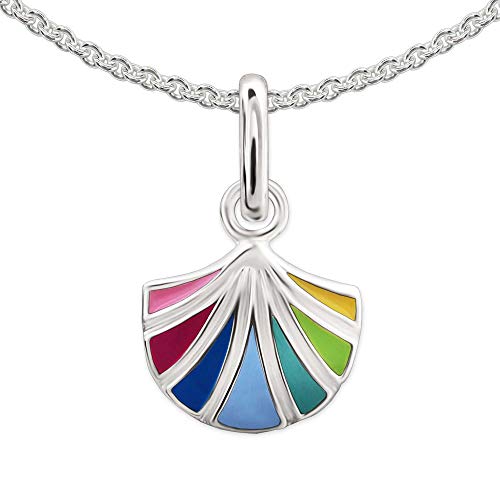 CLEVER SCHMUCK Mädchen Halskette Muschel 9 x 8 mm Regenbogen bunt lackiert mit Kette Erbs 40 cm glänzend 925 Sterling Silber im Etui rosa von CLEVER SCHMUCK