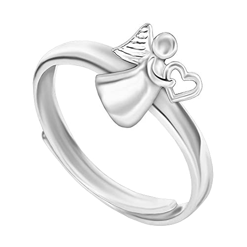 CLEVER SCHMUCK Mädchen Ring Engel Herz tragend 925 Sterling Silber universell einstellbare Größe für Kinder im Schmucketui von CLEVER SCHMUCK