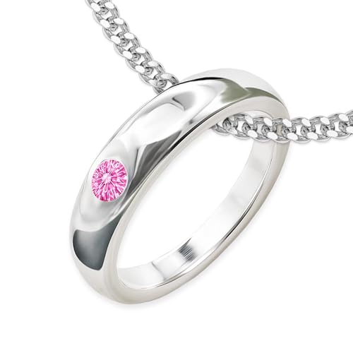 CLEVER SCHMUCK Mädchen Taufkettchen Taufring schlicht mit einem Zirkonia rosa Kette Panzer 34 cm Sterling Silber 925 Geschenk zur Taufe im Schmucketui von CLEVER SCHMUCK