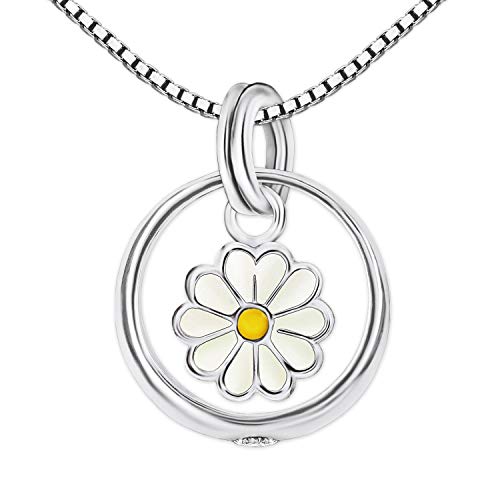 CLEVER SCHMUCK Mädchen Taufkettchen Gänseblümchen Anhänger Taufring Ø 12 mm Blume Ø 5 mm Zirkonia weiß und Kette Venezia 36 cm 925 Sterling Silber im Taufe Schmucketuitui von CLEVER SCHMUCK