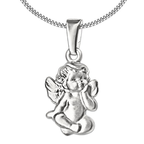 CLEVER SCHMUCK Mädchen halskette Anhänger Babyengel im Schneidersitz 12 mm barock Kette Panzer 38 cm glänzend Sterling Silber 925 im Schmucketui von CLEVER SCHMUCK