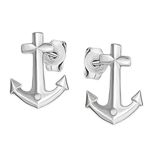 CLEVER SCHMUCK Paar Anker Ohrringe als Ohrstecker 10 x 7 mm schlicht glänzend Sterling Silber 925 Unisex im Etui blau von CLEVER SCHMUCK