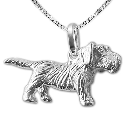 CLEVER SCHMUCK Rauhaardackel Halskette Hund Anhänger 20 x 10 mm Dackel beidseitig figürlich Kette Panzer 45 cm 925 Sterling Silber im Etui weiß von CLEVER SCHMUCK