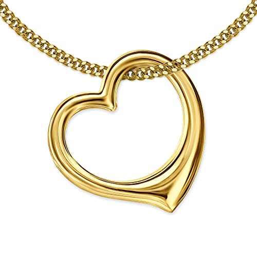 CLEVER SCHMUCK Goldene Damen Herzkette Anhänger schwingendes Herz 16 mm beidseitig plastisch 333 Gold 8 Karat mit vergoldeter Kette Panzer 45 cm im Schmucketui anthrazit von CLEVER SCHMUCK