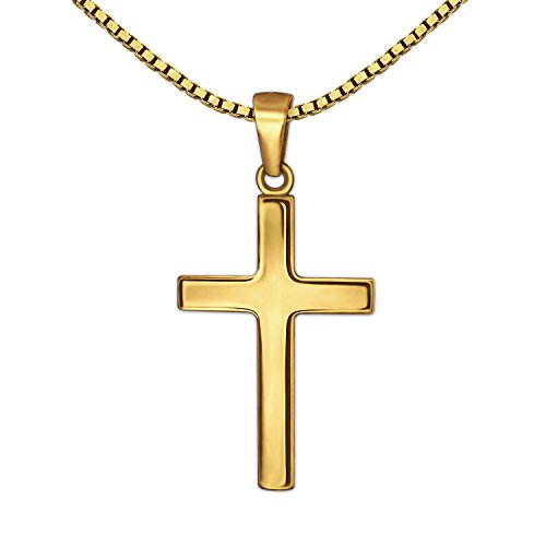 CLEVER SCHMUCK Set Goldener Anhänger kleines Kinder Kreuz 15 mm schlicht glänzend 333 Gold 8 Karat mit vergoldeter Kette Venezia 38 cm für kleines Mädchen oder Junge von CLEVER SCHMUCK