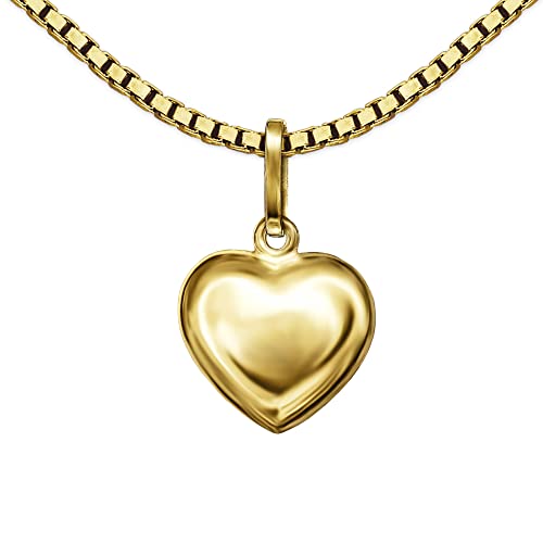 CLEVER SCHMUCK Damen Halskette goldener kleiner Mini Herz Anhänger 8 mm beidseitig gewölbt 333 Gold 8 Karat und vergoldete Kette Venezia 45 cm im Schmucketui Ich liebe Dich von CLEVER SCHMUCK