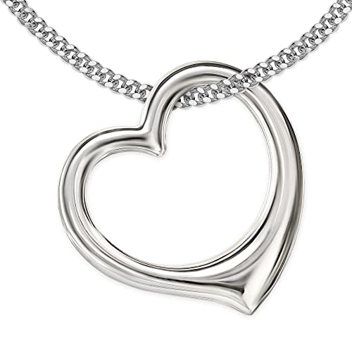 Clever Schmuck Set Silbener Damen Anhänger frei schwingendes Herz 16 mm innen offen und beidseitig plastisch gewölbt mit Kette Panzer 45 cm STERLING SILBER 925 von CLEVER SCHMUCK