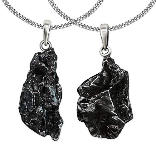 CLEVER SCHMUCK Set Silberne Partneranhänger als 2 ECHTE STERNSCHNUPPEN - Meteoriten und 2 Panzerketten 45 und 50 cm 1,7 mm breit STERLING SILBER 925 im Etui von CLEVER SCHMUCK