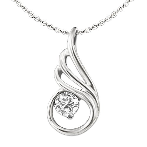 Clever Schmuck Set Silberner Anhänger 18 x 8 mm mit 1 Zirkonia im Ring mittig und elegant geschwungen verschnörkelter Tropfenform 3-fach fächert glänzend sowie Kette Anker 45 cm STERLING SILBER 925 von CLEVER SCHMUCK