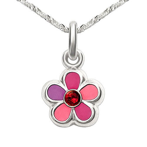 CLEVER SCHMUCK Set Silberner Kinder Anhänger kleine Mini Blume 7 mm pink rosa lila mit Zirkonia rot und Kette Singapur 40 cm STERLING SILBER 925 im Etui rosa von CLEVER SCHMUCK