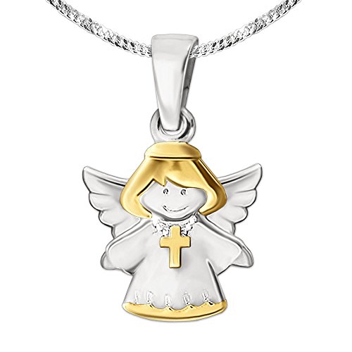 CLEVER SCHMUCK Set Mädchen Halskette Anhänger Kinderengel 13 mm mit Kreuz tragend Bicolor glänzend teilvergoldet & Kette Panzer 42 cm Sterling Silber 925 im Etui weiß CLEVER SCHMUCK Set Mädchen Halskette Anhänger Kinderengel 13 mm mit Kreuz tragend Bicolor glänzend teilvergoldet & Kette Panzer 42 cm Sterling Silber 925 im Etui weiß von CLEVER SCHMUCK
