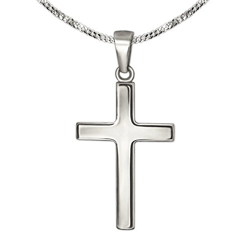 CLEVER SCHMUCK Set Silberner Anhänger Kinder Kreuz 18 mm schlicht glänzend mit Kette Panzer 40 cm Sterling Silber 925 für Jungen oder Mädchen von CLEVER SCHMUCK