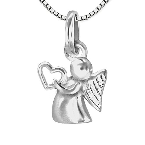 CLEVER SCHMUCK Kinder Halskette Mini Engel 10 mm mit Herz in der Hand & Kette Venezia 38 cm 925 sterling Silber im Etui weiß von CLEVER SCHMUCK