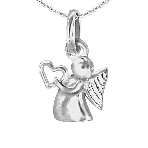 CLEVER SCHMUCK Mädchen Halskette Mini Engel mit Herz in der Hand haltend & Kette Anker 40 cm Sterling Silber 925 im Etui weiß von CLEVER SCHMUCK