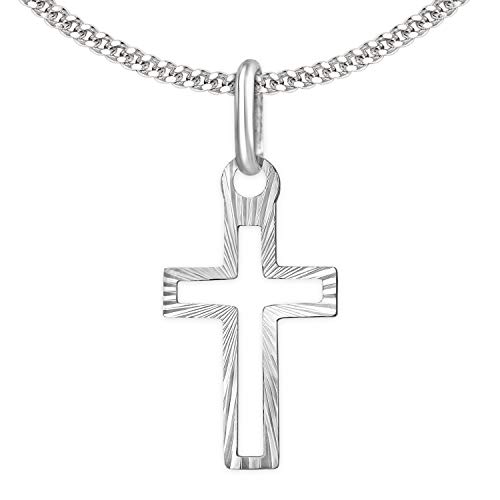 CLEVER SCHMUCK Kinder Kreuzkette Mini Kreuz 16 mm innen offen strahlenförmig diamantiert Kette Panzer 40 cm 925 Sterling Silber im Kreuzetui von CLEVER SCHMUCK