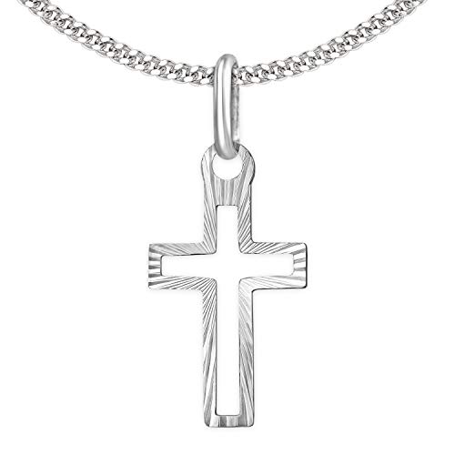 CLEVER SCHMUCK Kinder Kreuzkette Mini Kreuz 16 mm innen offen strahlenförmig diamantiert Kette Panzer 40 cm 925 Sterling Silber im Schmucketui von CLEVER SCHMUCK