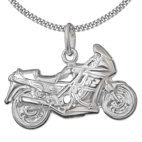 CLEVER SCHMUCK Set Silberner Anhänger Motorrad beidseitig plastisch glänzend und Kette Panzer 42 cm STERLING SILBER 925 im Etui blau von CLEVER SCHMUCK