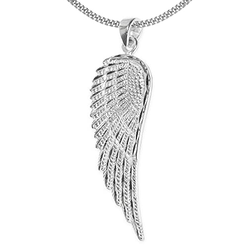 CLEVER SCHMUCK Silberne Damen Halskette mit Anhänger großer Flügel 36 cm glänzend diamantiert und Kette Panzer 45 cm 925 Sterling Silber im Schmucketui creme von CLEVER SCHMUCK