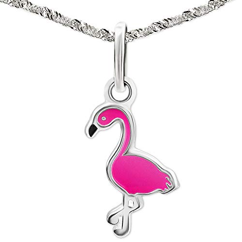 CLEVER SCHMUCK Set Silberner Kinder Anhänger Mini Flamingo 15mm rosa lackiert & Kette Singapur 40 cm 925 Sterling Silber für Mädchen im Etui rosa von CLEVER SCHMUCK