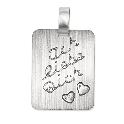 CLEVER SCHMUCK Silberner Anhänger rechteckige Form abgerundet matt mit Gravur Ich liebe dich und 2 kleinen glänzenden Herzen Sterling Silber 925 im Etui rot für Verliebte von CLEVER SCHMUCK